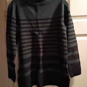 NWT Apt. 9 Women's Black and Green Striped Mock Neck Sweater